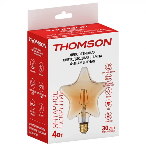 Лампочка светодиодная филаментная прозрачная звезда E27 4W Thomson Deco Star TH-B2188