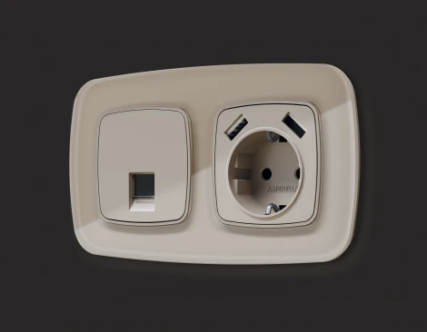 Комплект механизма Ethernet RJ-45 розетки экранированной с автоматической защитной шторкой встраиваемый (серо-бежевый матовый) Ambrella Volt QUANT MO372005