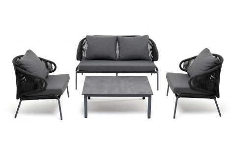 Лаунж-зона 4-местная плетеная из роупа (веревки), каркас алюминиевый серый, роуп темно-серый 4SIS Милан MILS2C2TJ-4-SET D-gray