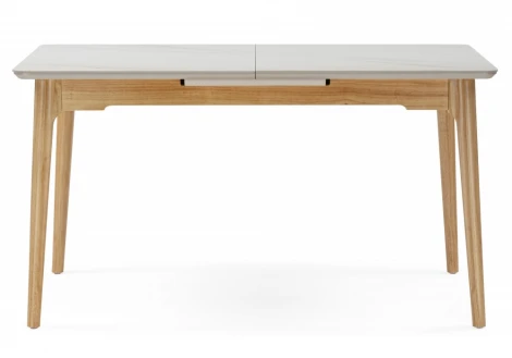 Кухонный стол Woodville Halmar 140(180)x80 белый спеченный камень / светлое дерево