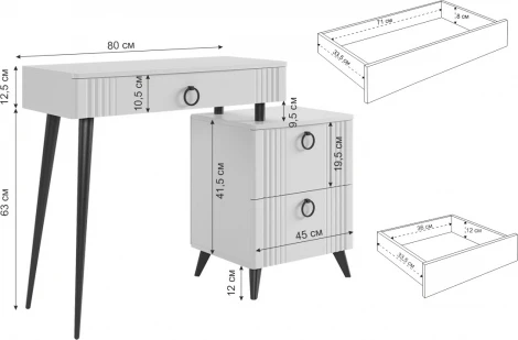 Ева Туалетный столик (без зеркала) Mebelson (ЛДСП,МДФ,ПВХ,Пластик/Светлое дерево,Белый) арт.TS-01.3101
