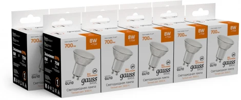 Лампочка светодиодная Gauss 10106182 MR16 8W 700lm 3000K GU10 LED