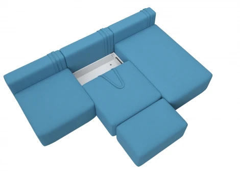 Диван угловой модульный с пуфом Лига-060 НПБ Лонг угол универсальный (ЛДСП,Брус,Фанера/Пластик/Рогожка/Голубой) Лига Диванов 129721