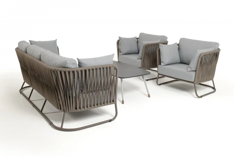 "Багамы" лаунж-зона 5-местная плетеная из роупа (веревки), каркас алюминиевый бежево-серый, роуп серо-коричневый 4SIS арт.УТ-00010248