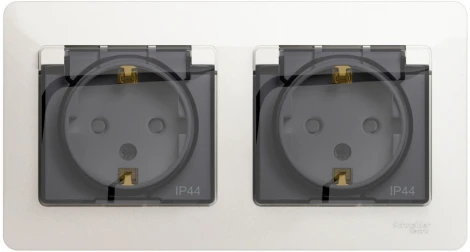 Розетка встраиваемая двойная с заземлением, шторками и крышкой (перламутровый) IP44 Systeme Electric Glossa GSL000647