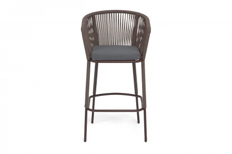 "Марсель" стул барный плетеный из роупа, каркас из стали коричневый (RAL8016) муар, роуп коричневый круглый, ткань темно-серая 027 NEW 4SIS MAR-BCH-st002 RAL8016 Mua brown(D-gray027)