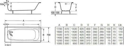 Чугунная ванна Roca Continental 21290300R 150x70 см, без антискользящего покрытия
