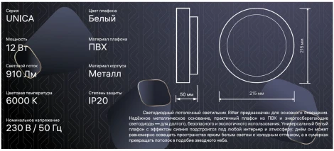 Светильник потолочный светодиодный Ritter Unica 52218 8