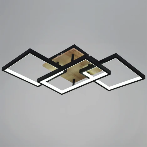 Потолочная люстра светодиодная на штанге с пультом с регулировкой цветовой температуры, яркости и ночным режимом Reluce 49560-0.3-03 BK+WOOD