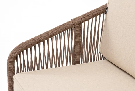 "Канны" лаунж-зона 4-местная из роупа со столом "Гранада" (серый гранит), основание дуб, роуп коричневый, ткань бежевая 4SIS арт.УТ-00004762