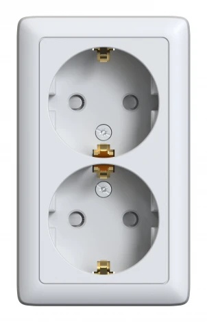 Розетка накладная двойная с заземлением и шторками (белый) Systeme Electric RA16-239-B
