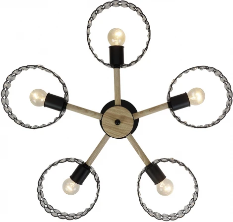 Потолочная люстра на штанге Escada Banjo 679/5P Black 5х60Вт Е27, металл/хрусталь, черный/дерево (220V, круглые)