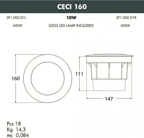 Встраиваемый светильник уличный Fumagalli CECI 3F1.000.000.LXD1L (220V, круглые, IP67)