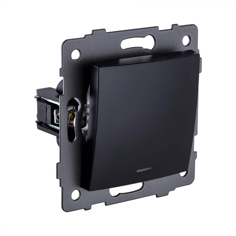 Выключатель кнопочный 1-клавишный 10А/250В с LED подсветкой, изогнутый, черный Kollinger REA-R-013BK для Aspekt, Eleganz, Reflex