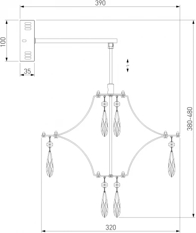 Бра с хрусталем и регулировкой цветовой температуры Bogate's Tense 442/1 хром (LED, 220V, подвески, пульт управления)
