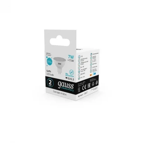 Лампочка светодиодная GU5.3 7 Вт 550 lm 4100K нейтральное белое свечение Gauss Elementary 13527