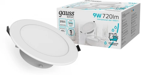 Светильник встраиваемый Gauss Downlight 9033420209 9W 720lm 4000K IP54 белый LED