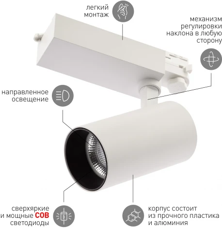 Трековый светильник ЭРА SТR-30-36-30K-W30 (LED, 220V, круглые, IP40)