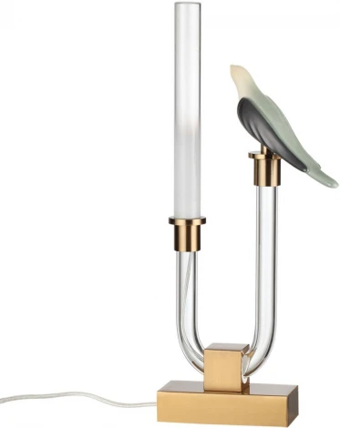 Настольная лампа Odeon Light Lark 5431/2TL золотой(под латунь)/белый градиент/беж./зеленый/ металл/стекло/керамика LED 2W 4000K (220V, выключатель, птички)