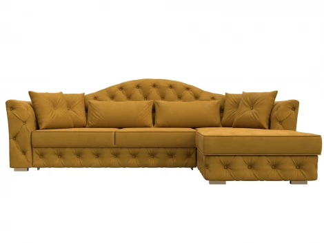 Диван угловой Артис правый угол (Брус,Рейка/Пластик/Велюр/Желтый) Лига Диванов 128024