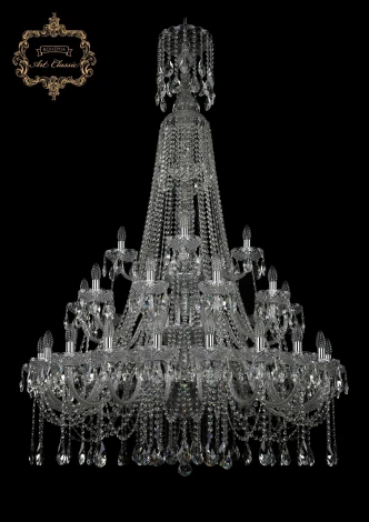 Подвесная большая люстра Art Classic 11.12 11.12.20+10+5.400.3d.XL-172.Cr.Sp (220V, хрусталь, на цепи, подсвечник, свеча)