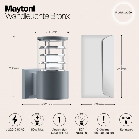 Настенный светильник уличный Maytoni Bronx O576WL-01GR (220V, круглые, IP54)