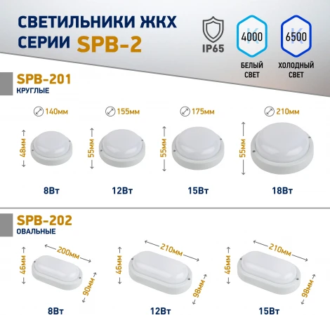 Настенно-потолочный светильник светодиодный ЭРА SPB-202-0-65K-008 (220V, IP65)