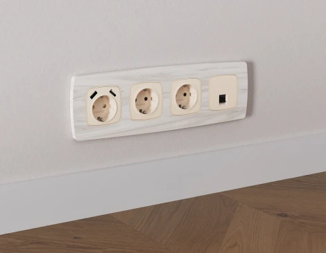 Комплект механизма Ethernet RJ-45 розетки экранированной с автоматической защитной шторкой встраиваемый (бежевый матовый) Ambrella Volt QUANT MO332005
