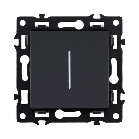 Выключатель 1-клавишный проходной 10А/250В с LED подсветкой, черный Kollinger Asthetik AS-008BK