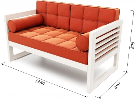 Диван Arsko прямой Сега М беленый дуб велюр оранжевый