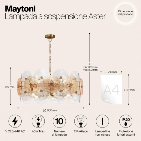 Подвесная люстра Maytoni Aster MOD007PL-10G (220V, на цепи, круглые)