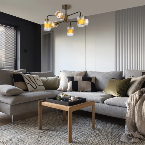 Потолочная люстра на штанге Escada Milora 1101/6P 6x60Вт E27, металл/стекло, бронза/черный, плафон прозрачный/бронза