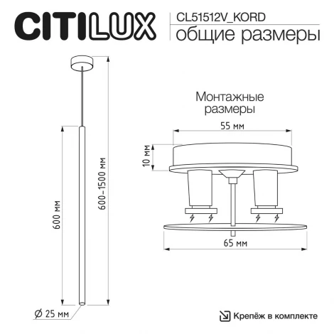 Подвесной светильник светодиодный встраиваемый (+CLP10K) Citilux Skyport.10 CL51512V_KORD TUBU Латунь