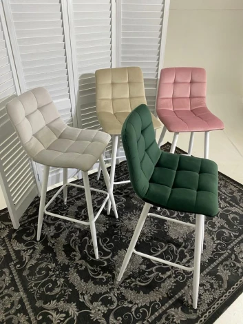 Барный стул M-City LECCO UF910-14 DARK GREEN, велюр/белый каркас