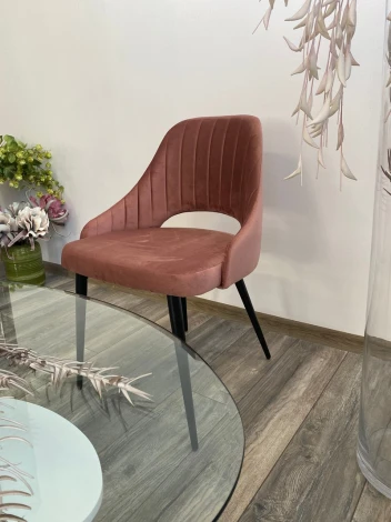 Обеденный стул M-City FANTINE-LS РОЗОВЫЙ #15, велюр / черный каркас