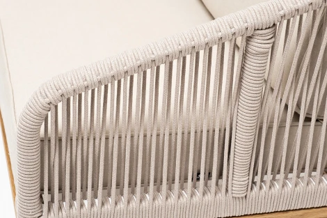 "Канны" диван 2-местный плетеный из роупа, основание дуб, роуп бежевый круглый, ткань бежевая 15052 4SIS арт.УТ-00010333