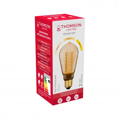 Лампочка светодиодная диммируемая прозрачная груша E27 6W Thomson Vein St64 TH-B2413