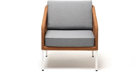 "Канны" кресло плетеное из роупа, каркас алюминий светло-серый (RAL7035) муар, роуп светло-серый круглый, ткань светло-серая 4SIS арт.УТ-00009478