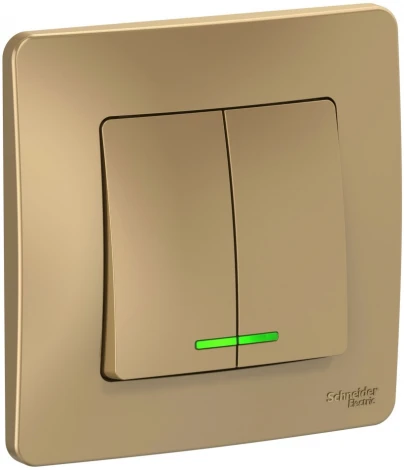 Выключатель встраиваемый двухклавишный с подсветкой (титан) Systeme Electric Blanca BLNVS010514