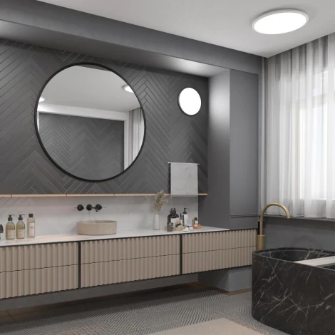 Светильник накладной влагозащищ. диммир. с датчиком движения (пульт ДУ в комплекте) Novotech Mask 359213 серый IP43 LED 48W 170-265V 4320Лм 3000-6000К