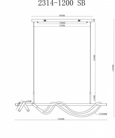 Подвесной светильник с гибким неоном iLedex Cross 2314-1200 SB (220V)