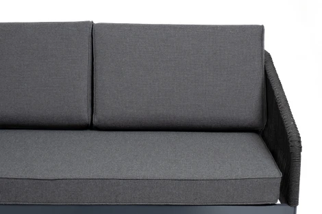 "Канны" диван модульный плетеный из роупа, каркас алюминий темно-серый (RAL7024), роуп темно-серый круглый, ткань темно-серая 4SIS арт.УТ-00004563