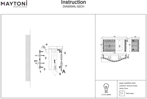 Настенный светильник Maytoni Dune DIA005WL-02CH (220V, хрусталь)