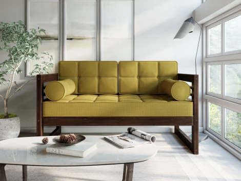 Диван Arsko прямой Сега М орех рогожка горчичная