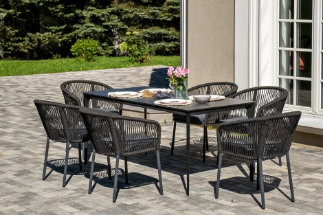 "Малага" обеденная группа на 6 персон со стульями "Марсель", каркас темно-серый, роуп темно-серый 4SIS арт.УТ-00009335