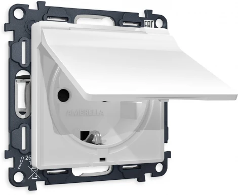 Комплект механизма Ambrella Volt электрической розетки ALFA MA128010 Белый матовый с заземлением со шторками и защитной крышкой 2P+E 16A-250V IP44 QUANT