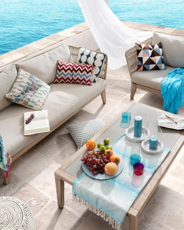 Диван уличный La Forma (ex Julia Grup) Belleny (Серый,Бежевый/ Дерево,Сталь,Эвкалипт,Пена,Веревка)