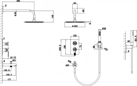 Душевой комплект Bronze de Luxe 1760's Loft 6630CG С ВНУТРЕННЕЙ ЧАСТЬЮ, золото