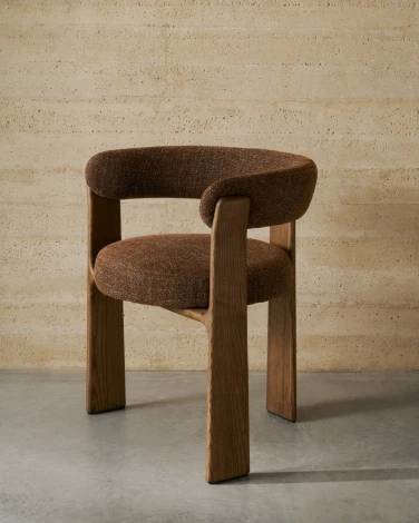 Granite Стул на 3 ножках из коричневого шенилла и массива ясеня в отделке орех арт.207767