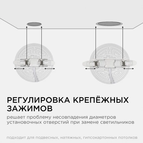 Встраиваемый светодиодный светильник безрамочный 12Вт (8Вт+4Вт) 1020Лм 6500К IP20 круг, 3 режима свечения, регулировка под посадочное отверстие 55-105мм, ал. корпус Apeyron 06-105